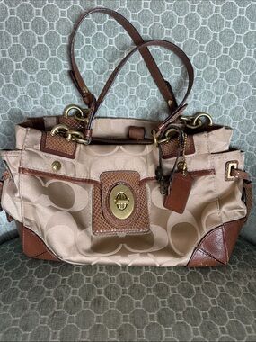 Coach Peyton Signature Canvas Satchel with Python and Leather Trim